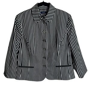 New Chaps Ralph Lauren Jacket Blazer Black White Striped Cotton womens Size XL